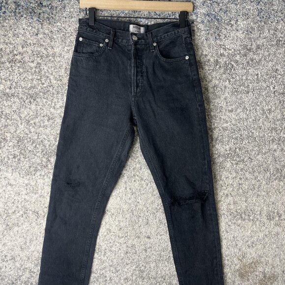 Agolde FRG Jeans Womens 25 Black Distressed Straight Leg Embroidered Strange USA - Picture 1 of 11